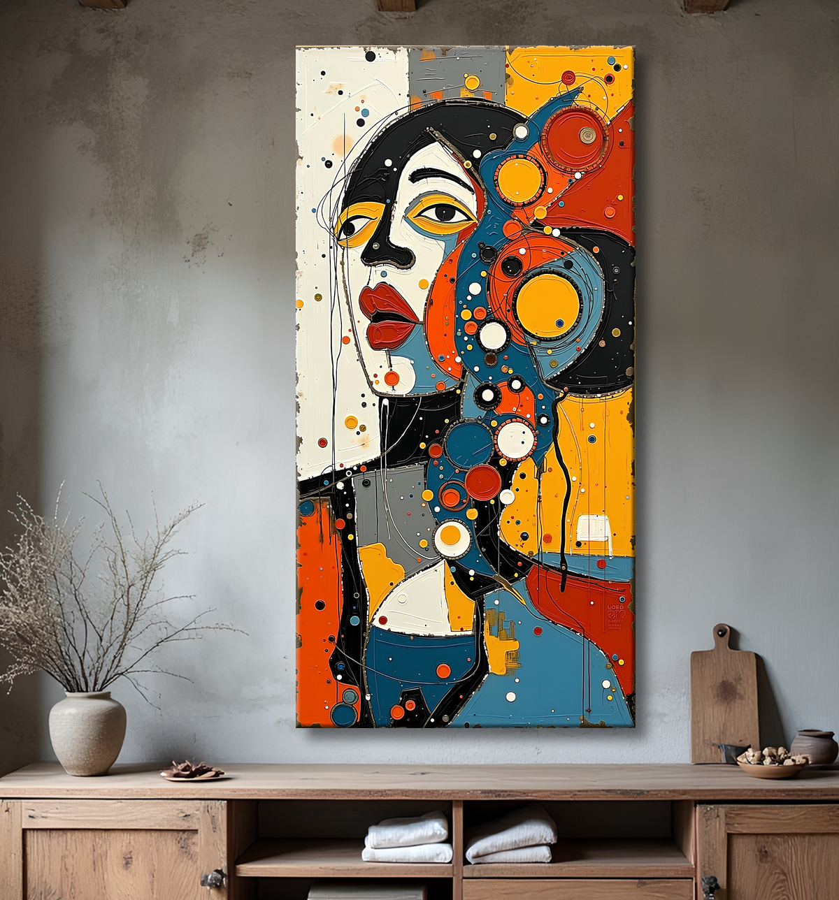 Tableau moderne : portrait inspiration cubiste avec decor