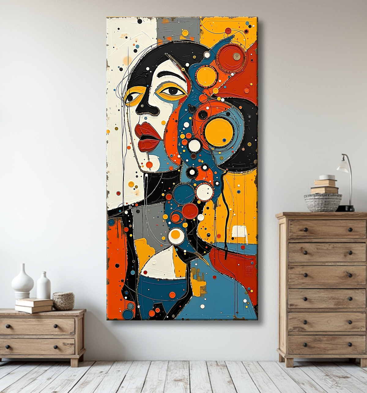 Tableau moderne : portrait inspiration cubiste avec decor
