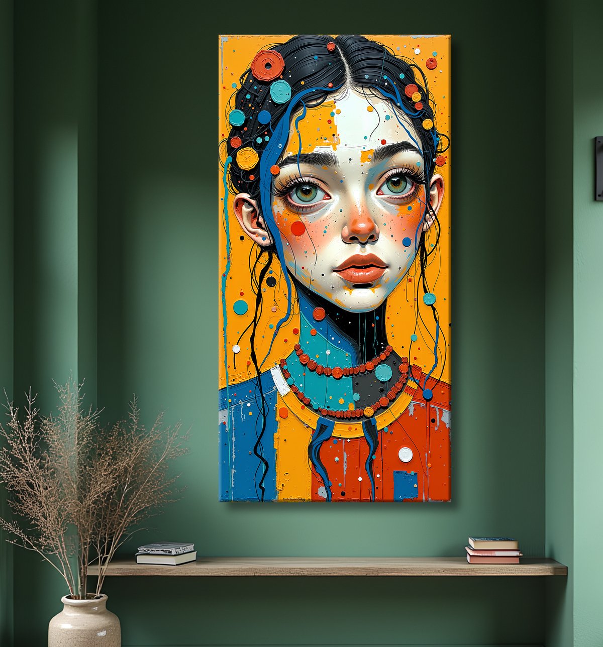 Tableau moderne : portrait inspiration cubiste avec decor