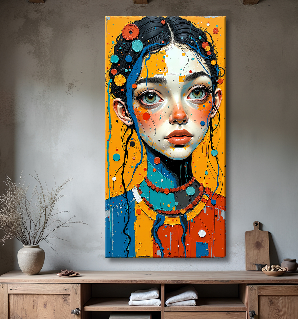 Tableau moderne : portrait inspiration cubiste avec decor
