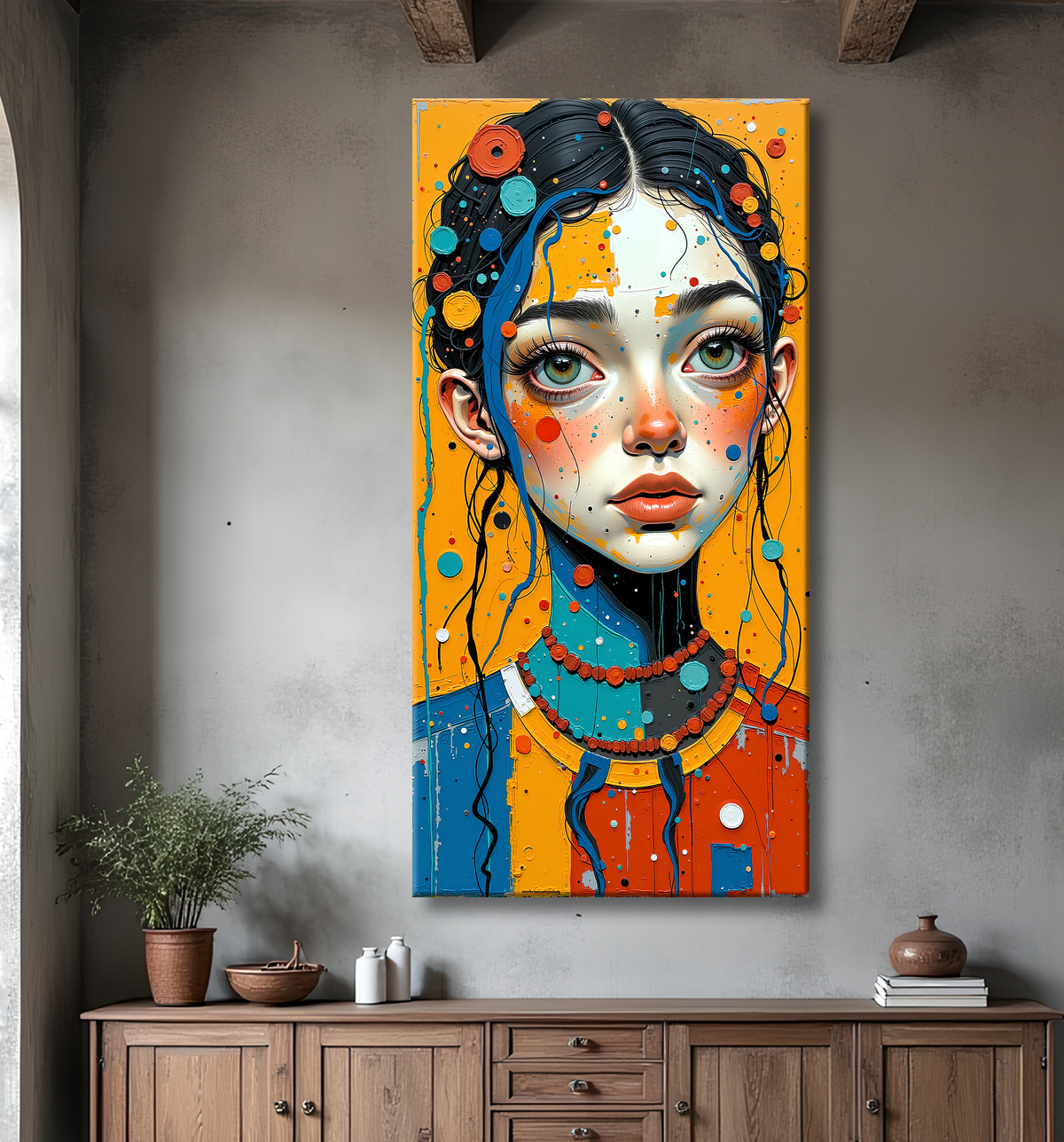 Tableau moderne : portrait inspiration cubiste avec decor