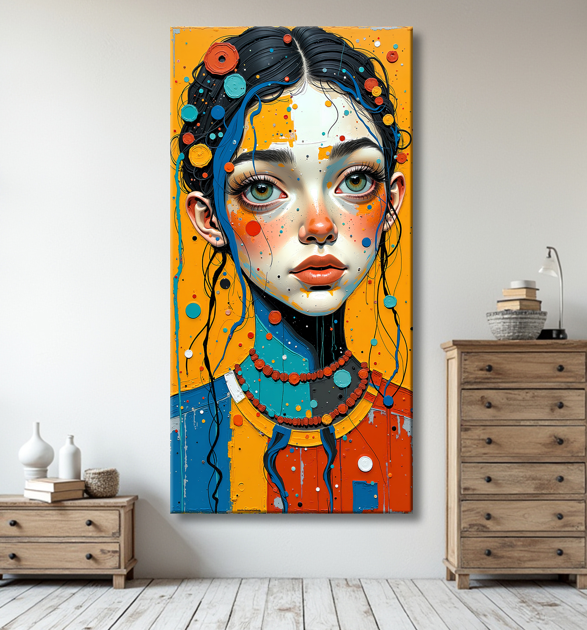 Tableau moderne : portrait inspiration cubiste avec decor