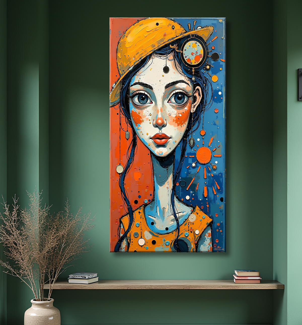 Tableau moderne : portrait inspiration cubiste avec decor