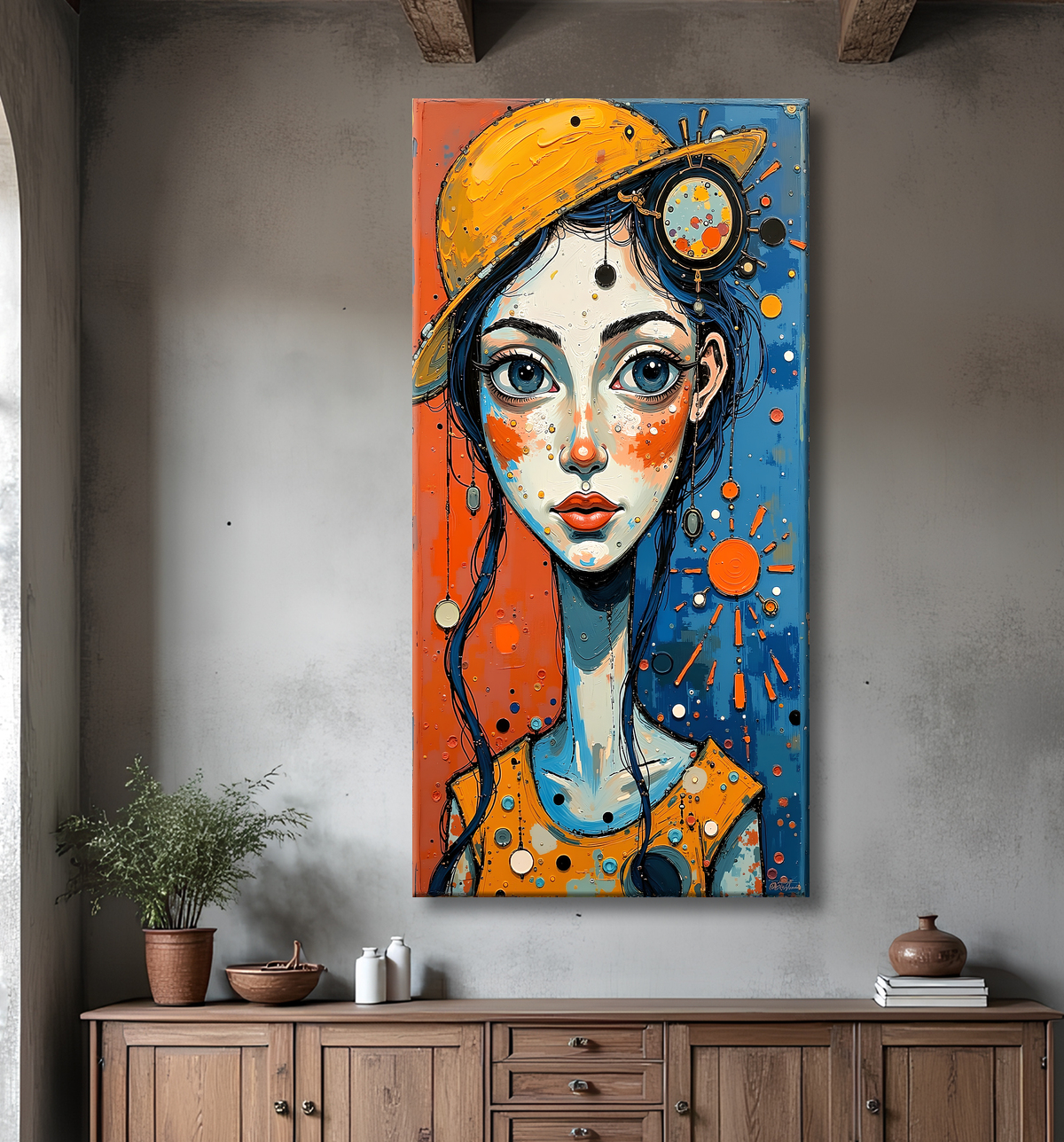 Tableau moderne : portrait inspiration cubiste avec decor