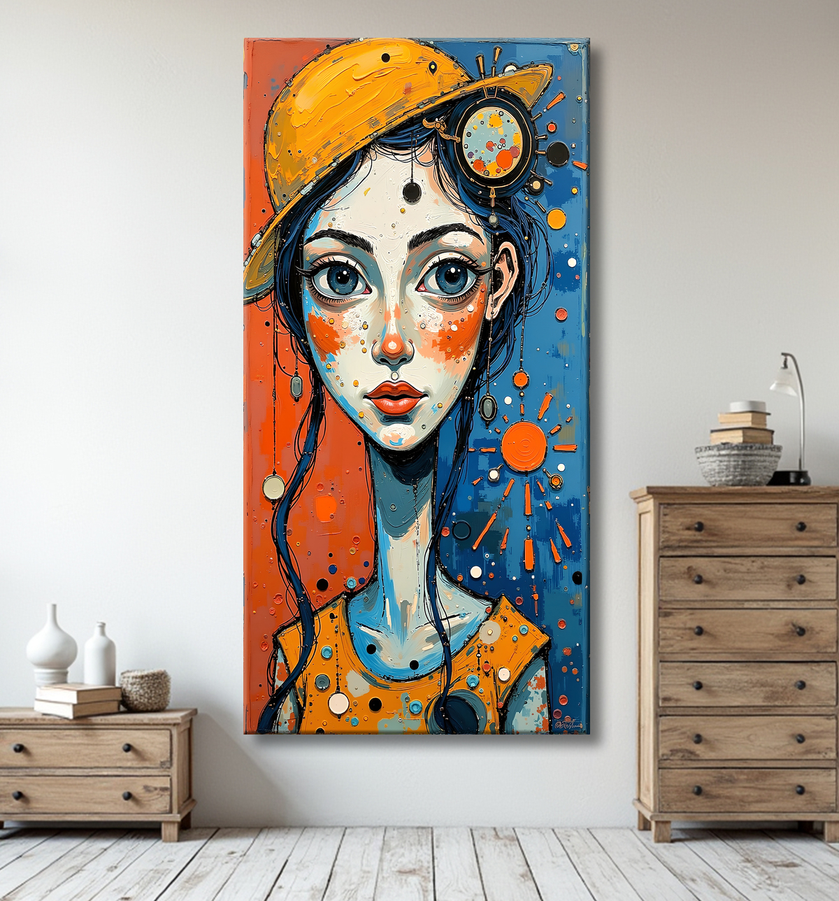 Tableau moderne : portrait inspiration cubiste avec decor