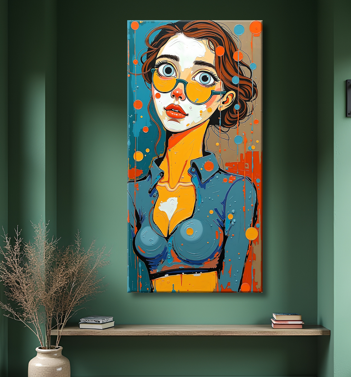 Tableau moderne : portrait inspiration cubiste avec decor