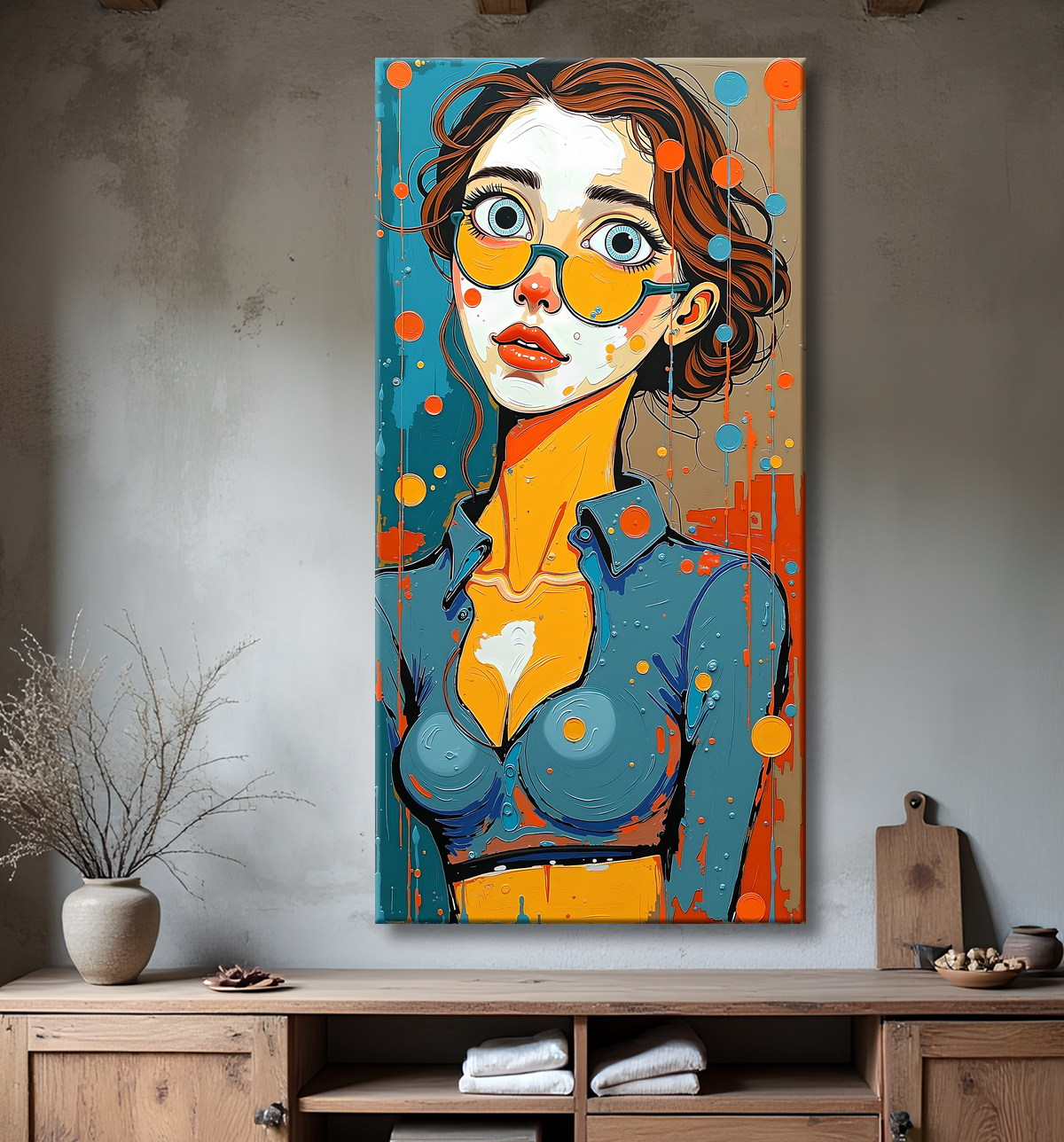 Tableau moderne : portrait inspiration cubiste avec decor