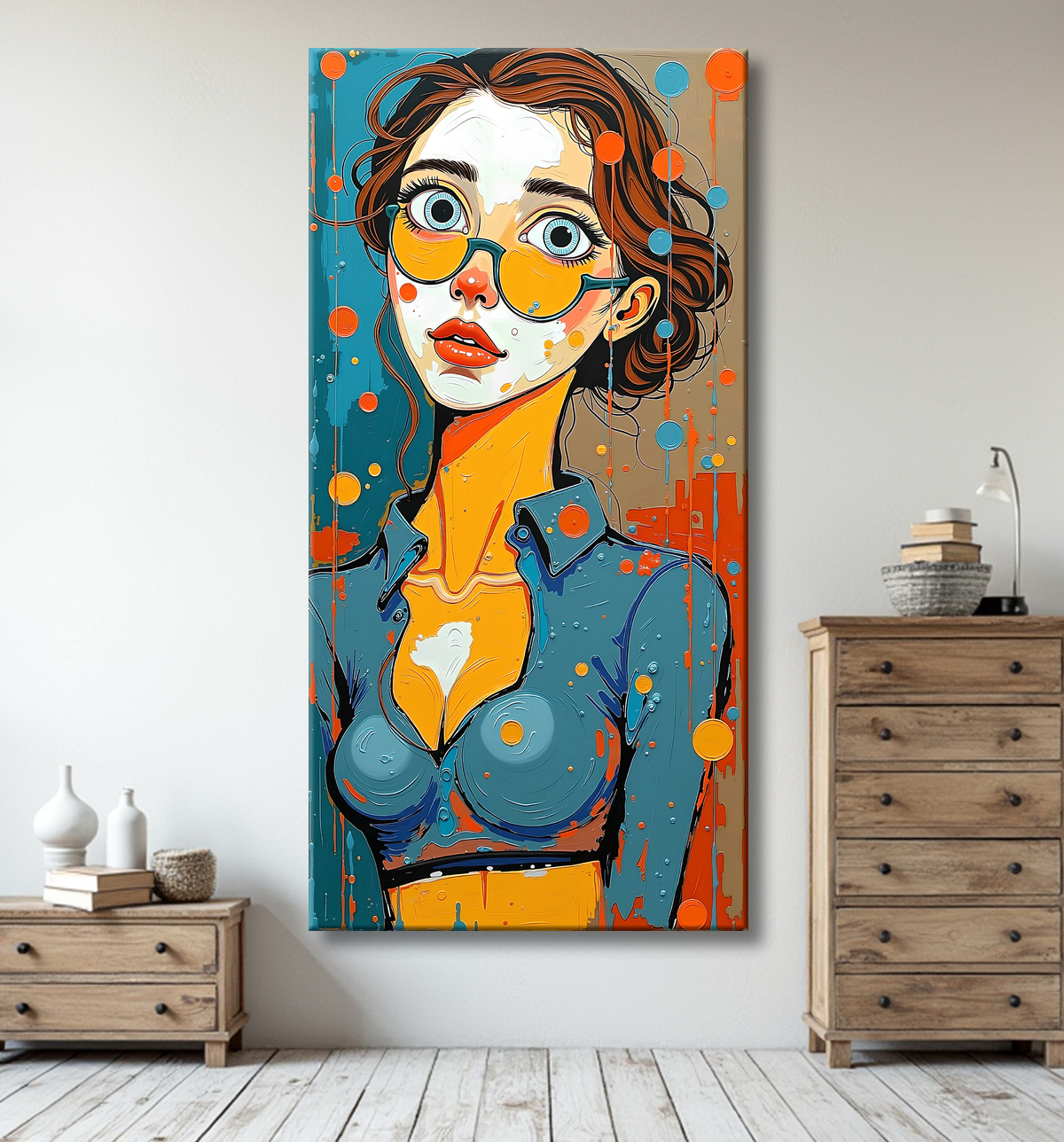 Tableau moderne : portrait inspiration cubiste avec decor