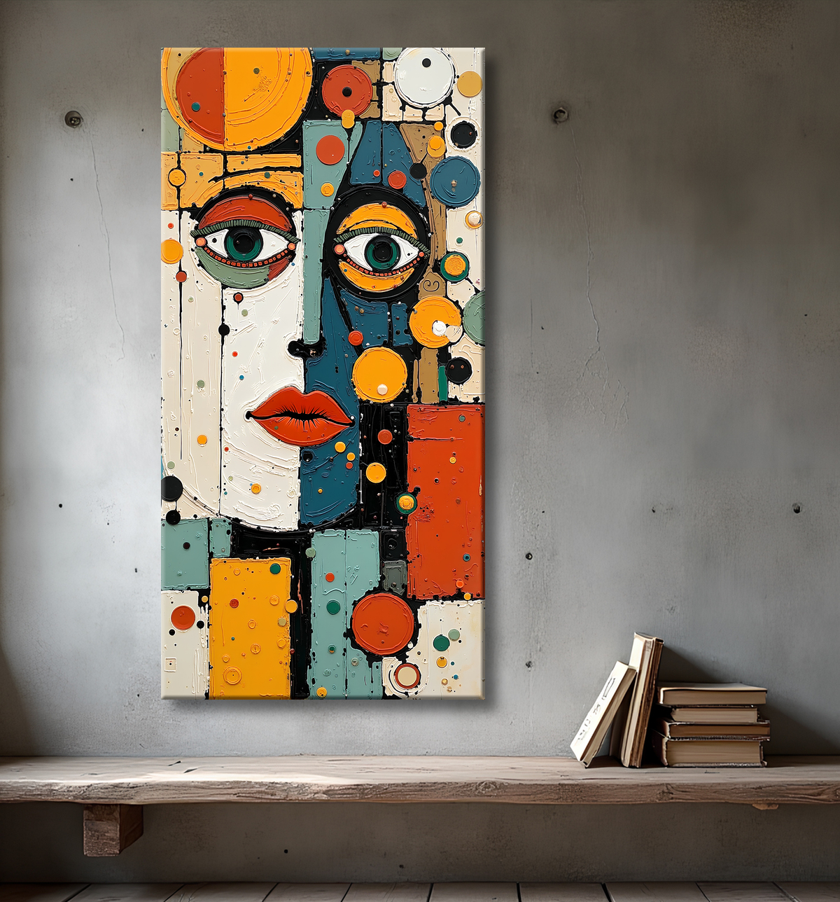 Tableau moderne : portrait inspiration cubiste avec decor