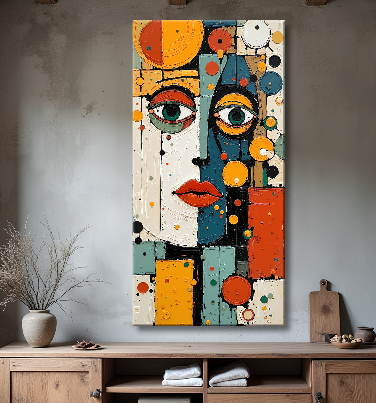 Tableau moderne : portrait inspiration cubiste avec decor