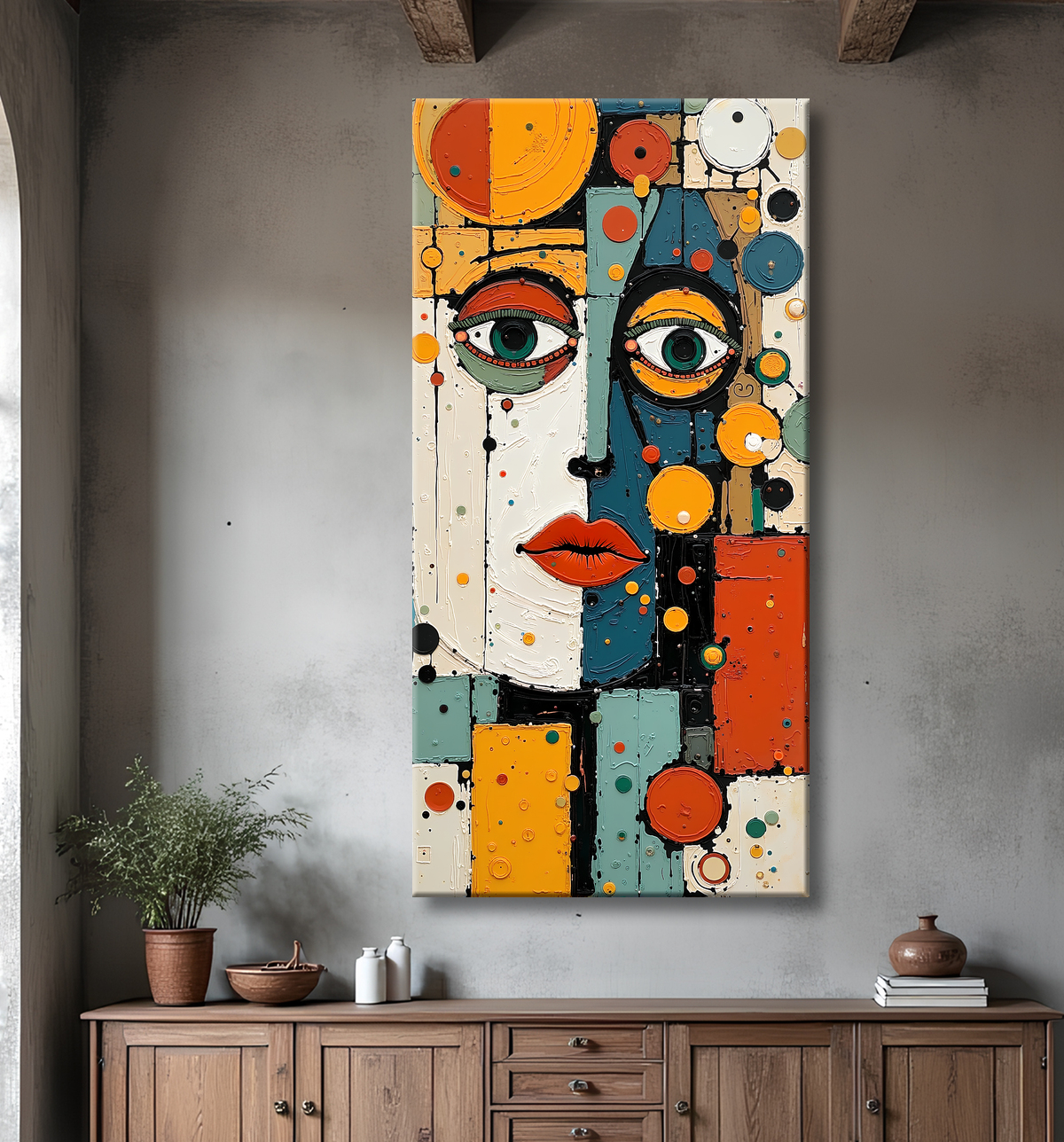 Tableau moderne : portrait inspiration cubiste avec decor