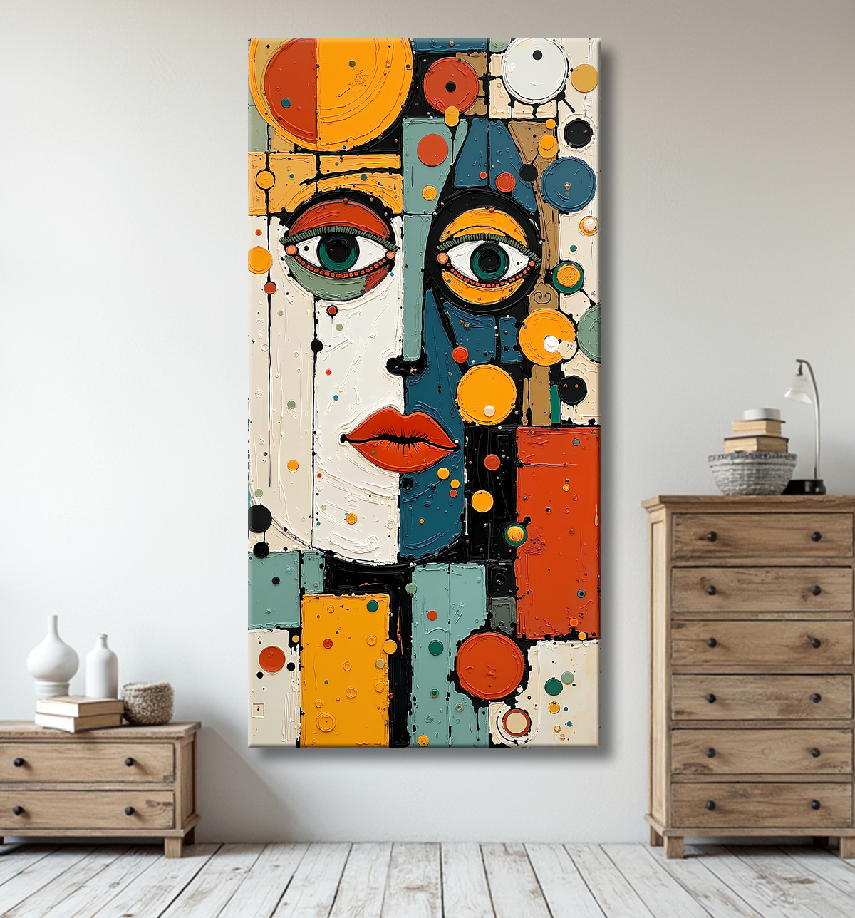 Tableau moderne : portrait inspiration cubiste avec decor