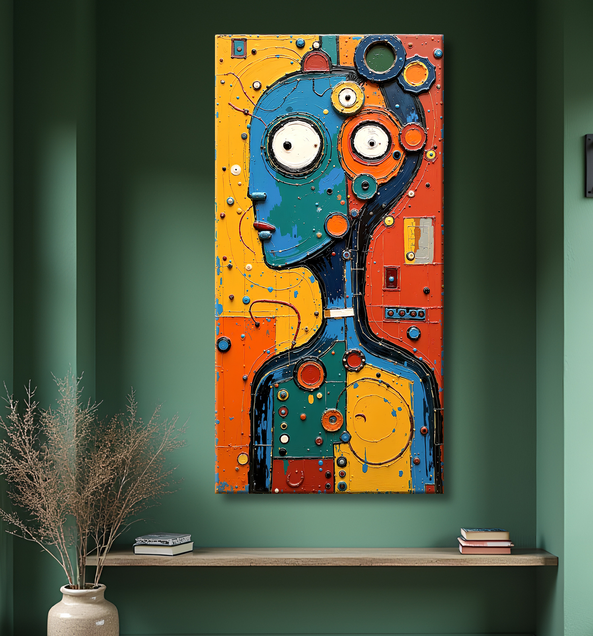 Tableau moderne : portrait inspiration cubiste avec decor