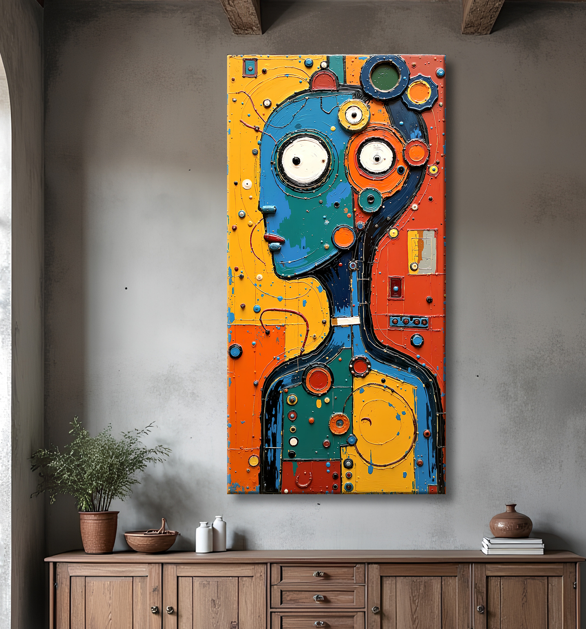 Tableau moderne : portrait inspiration cubiste avec decor