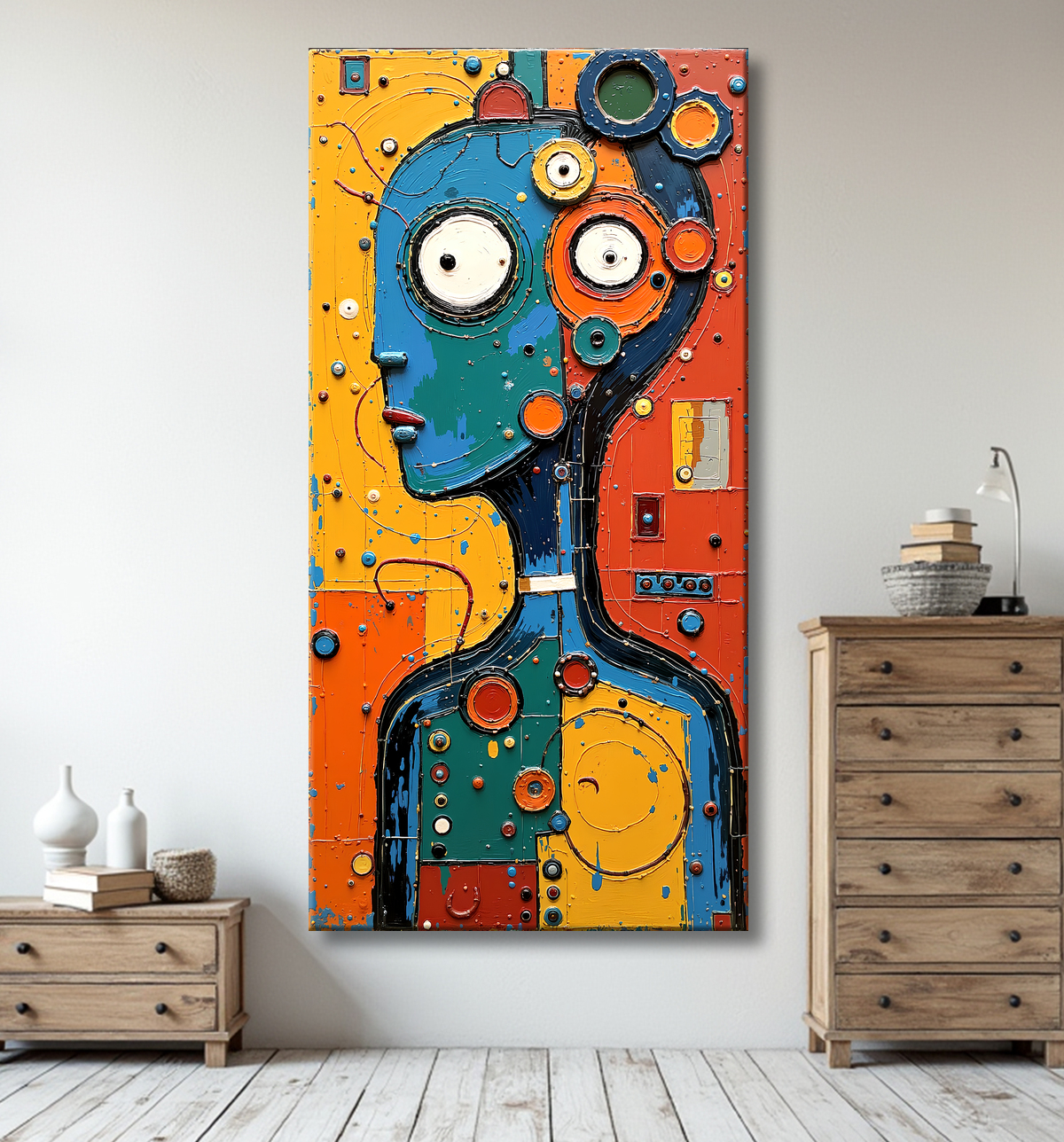 Tableau moderne : portrait inspiration cubiste avec decor