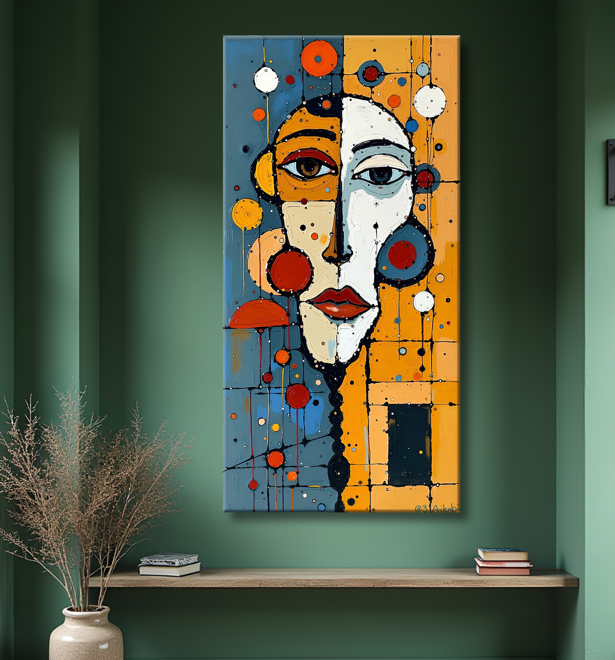 Tableau moderne : portrait inspiration cubiste avec decor