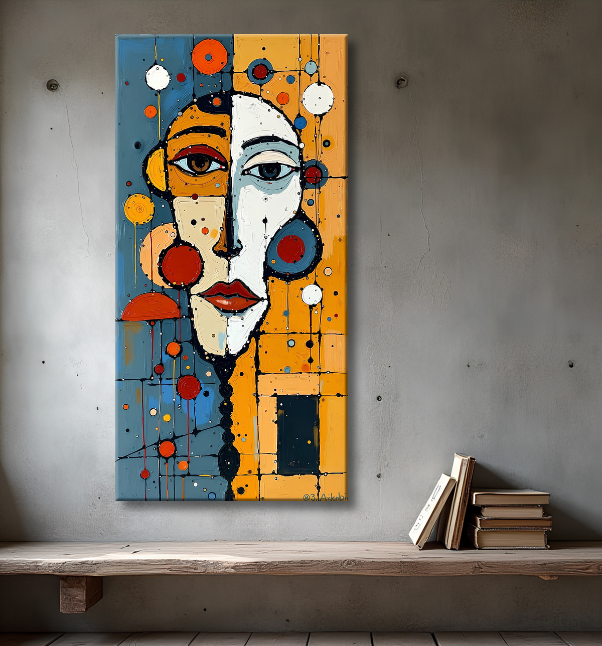 Tableau moderne : portrait inspiration cubiste avec decor
