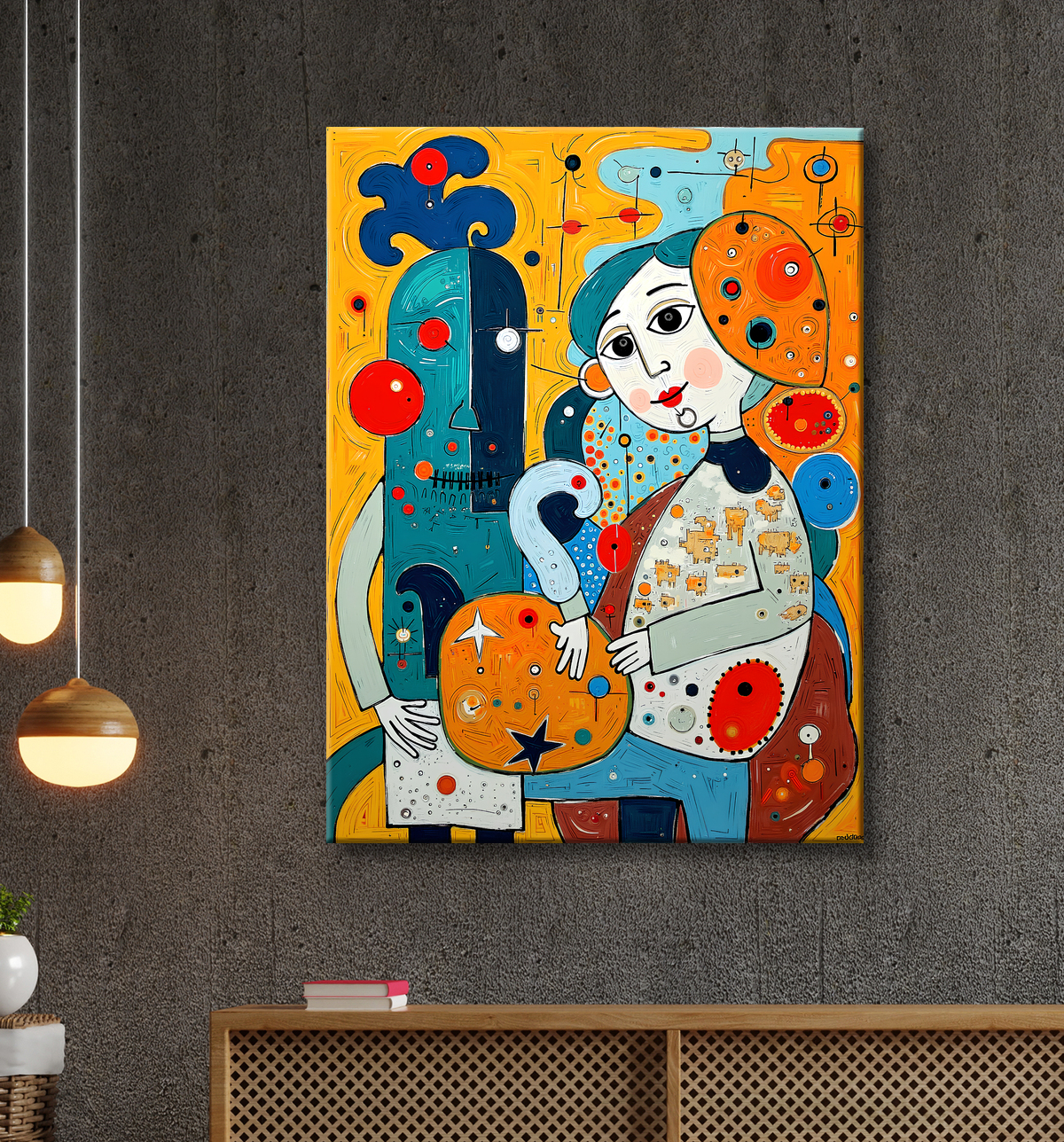 Tableau moderne : portrait inspiration cubiste avec decor