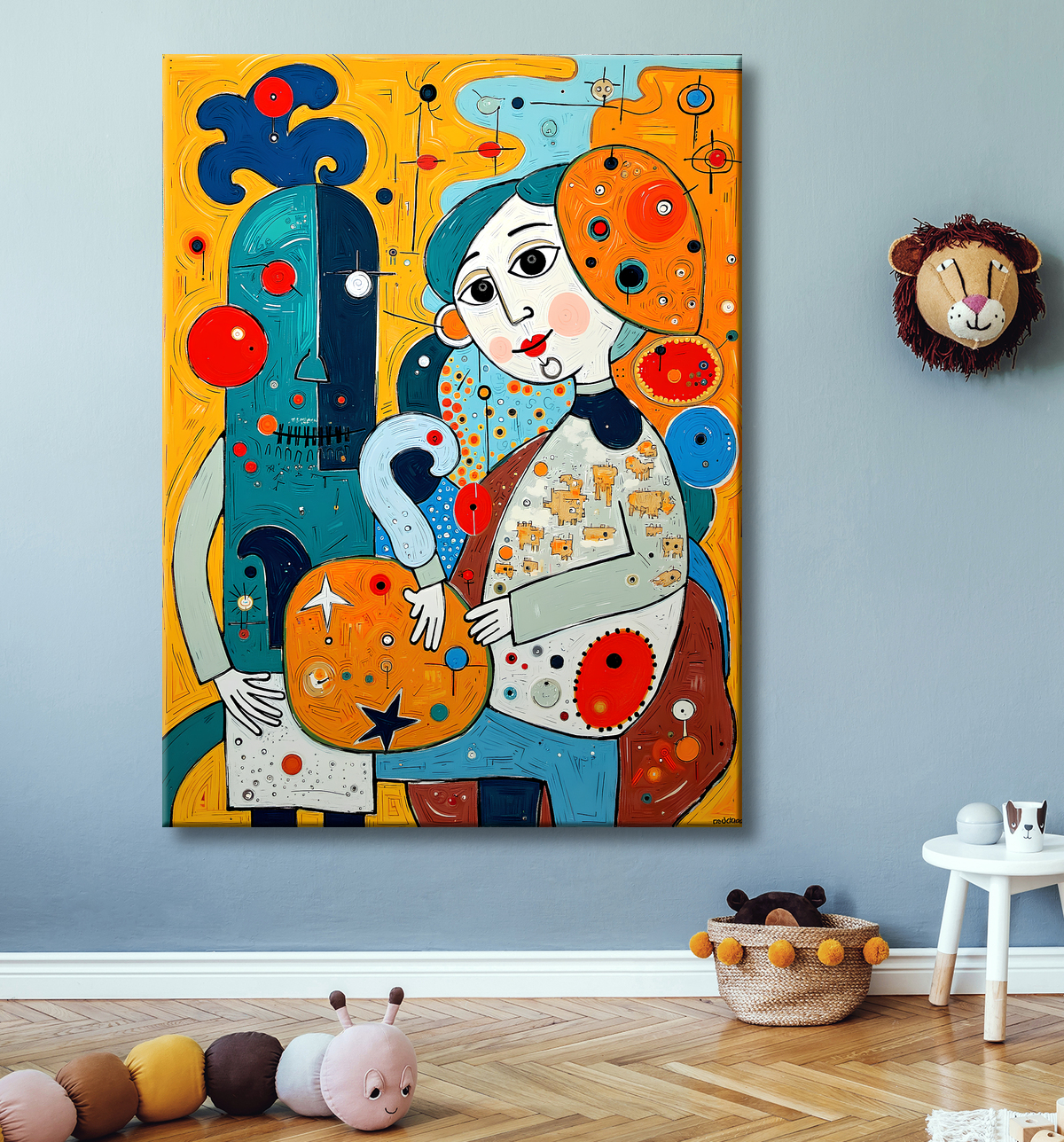 Tableau moderne : portrait inspiration cubiste avec decor