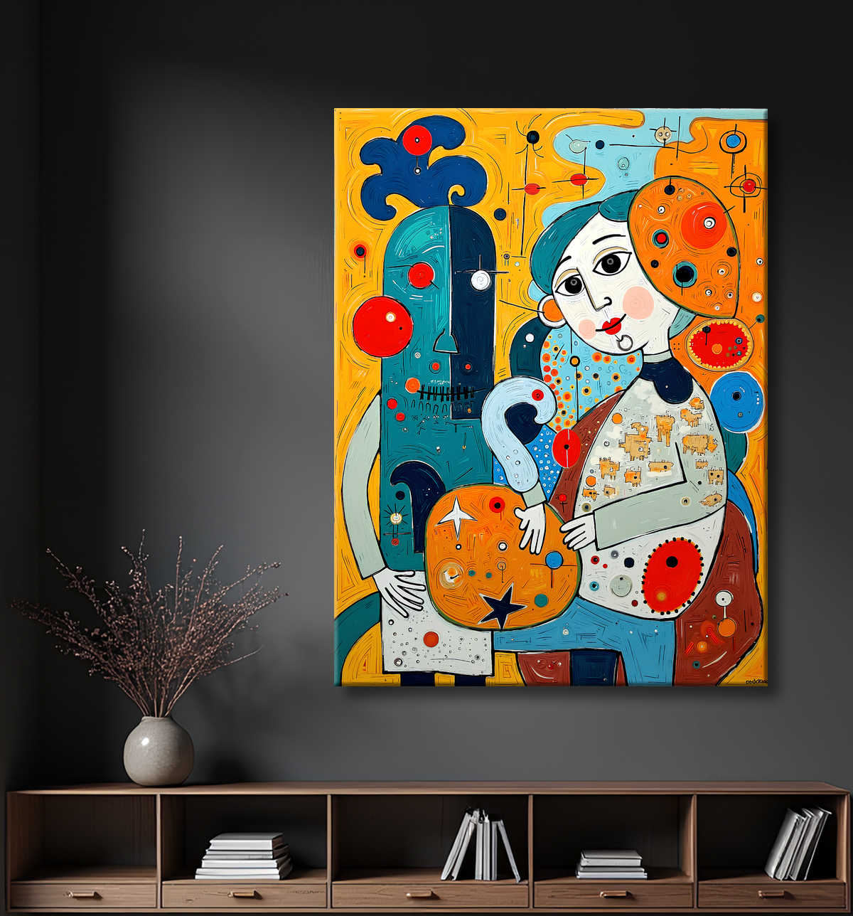 Tableau moderne : portrait inspiration cubiste avec decor