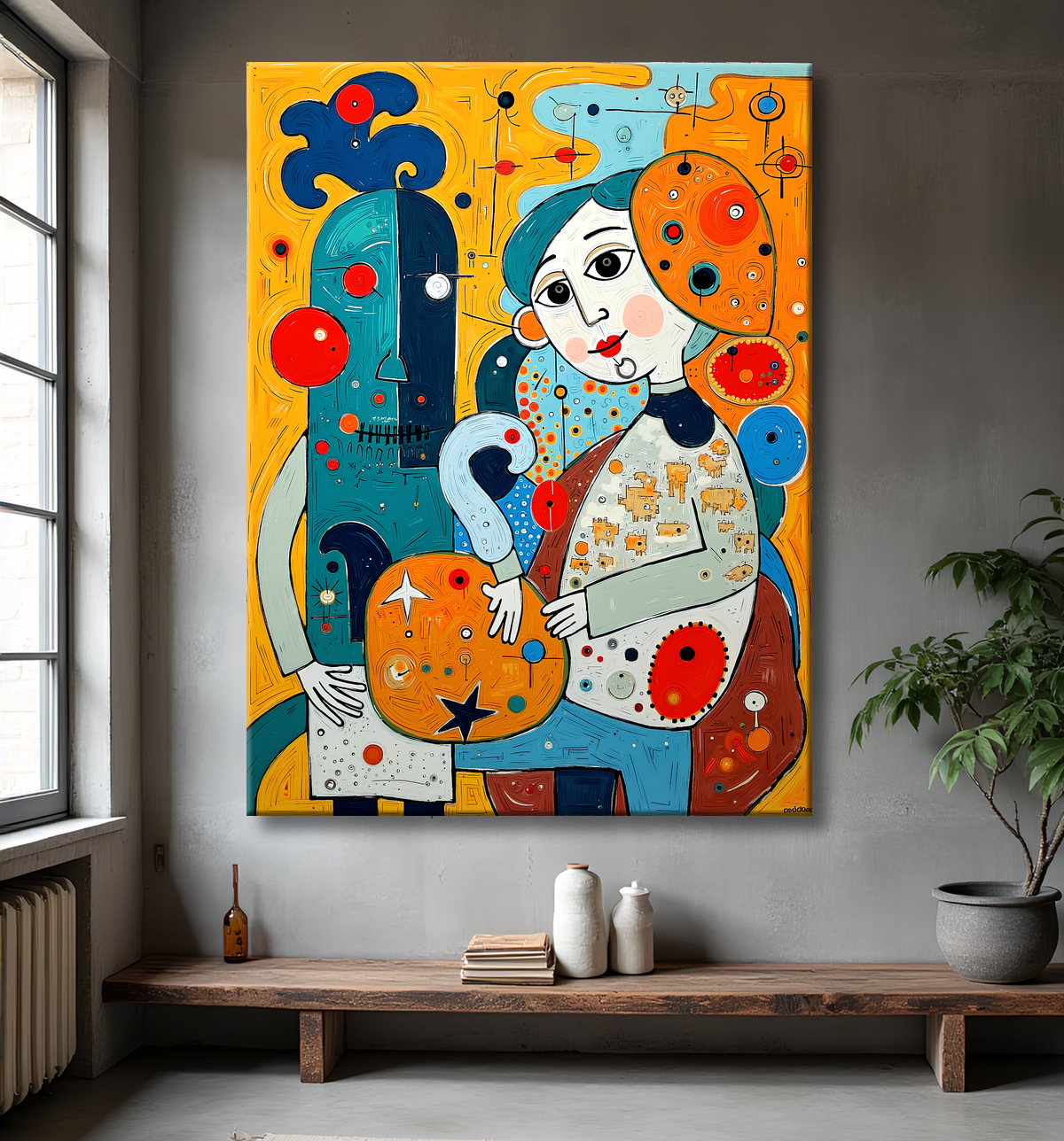Tableau moderne : portrait inspiration cubiste avec decor