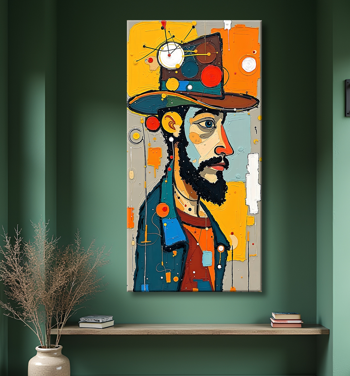 Tableau moderne : portrait inspiration cubiste avec decor