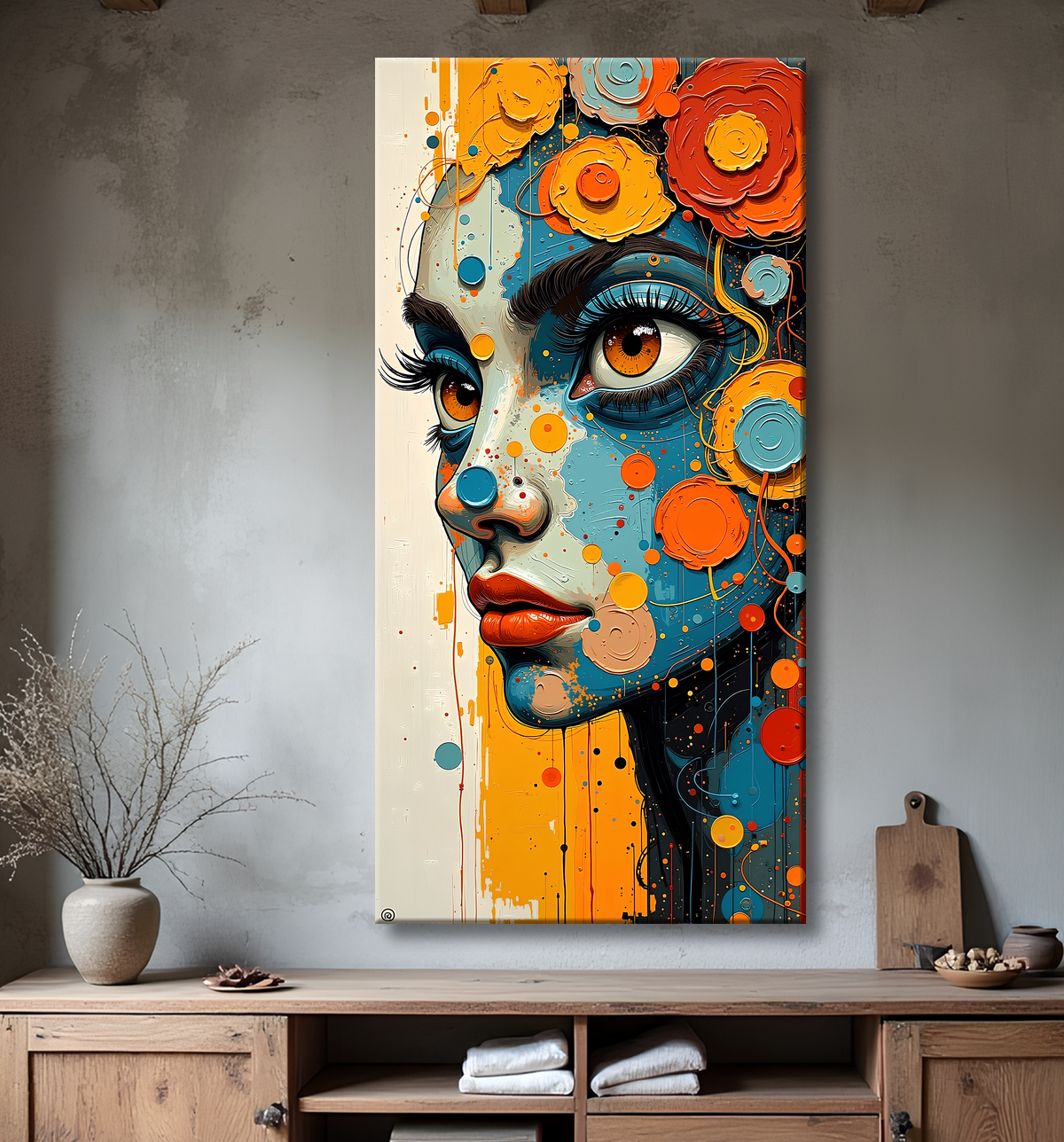 Tableau moderne : portrait inspiration cubiste avec decor