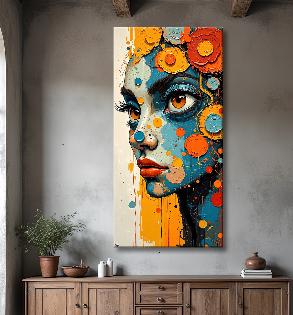 Tableau moderne : portrait inspiration cubiste avec decor