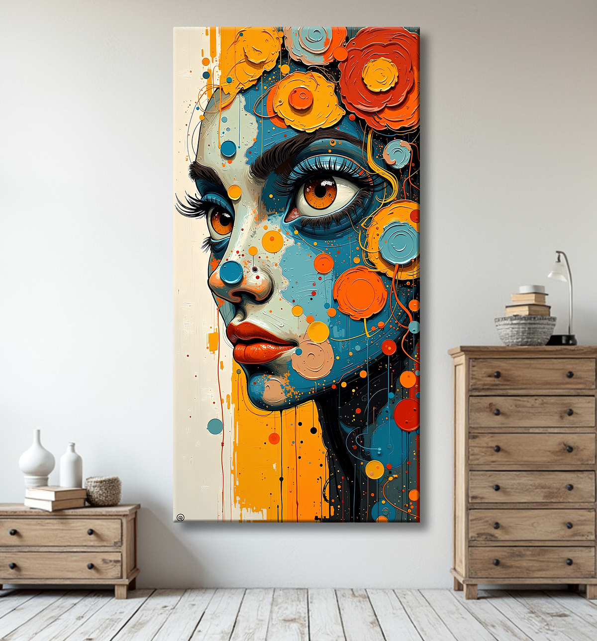 Tableau moderne : portrait inspiration cubiste avec decor