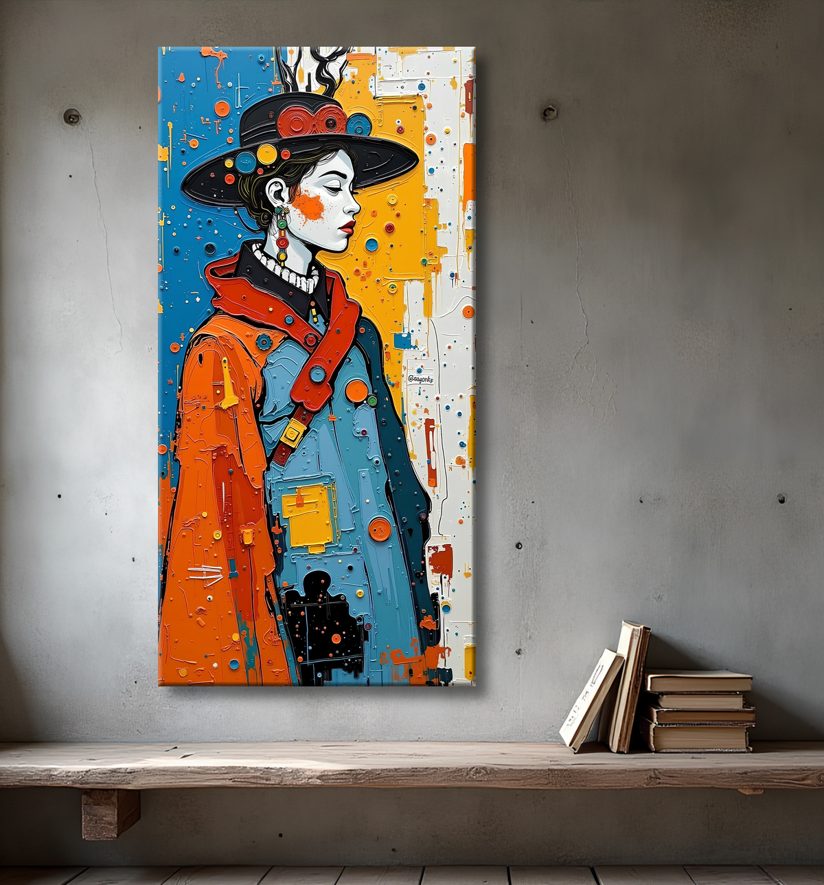 Tableau moderne : portrait inspiration cubiste avec decor