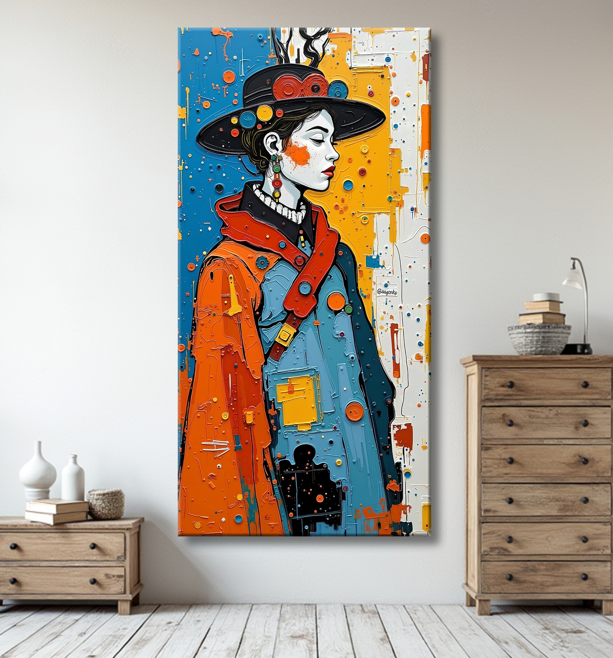 Tableau moderne : portrait inspiration cubiste avec decor