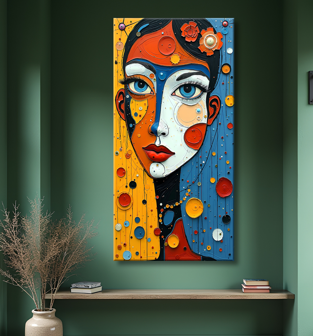 Tableau moderne : portrait inspiration cubiste avec decor