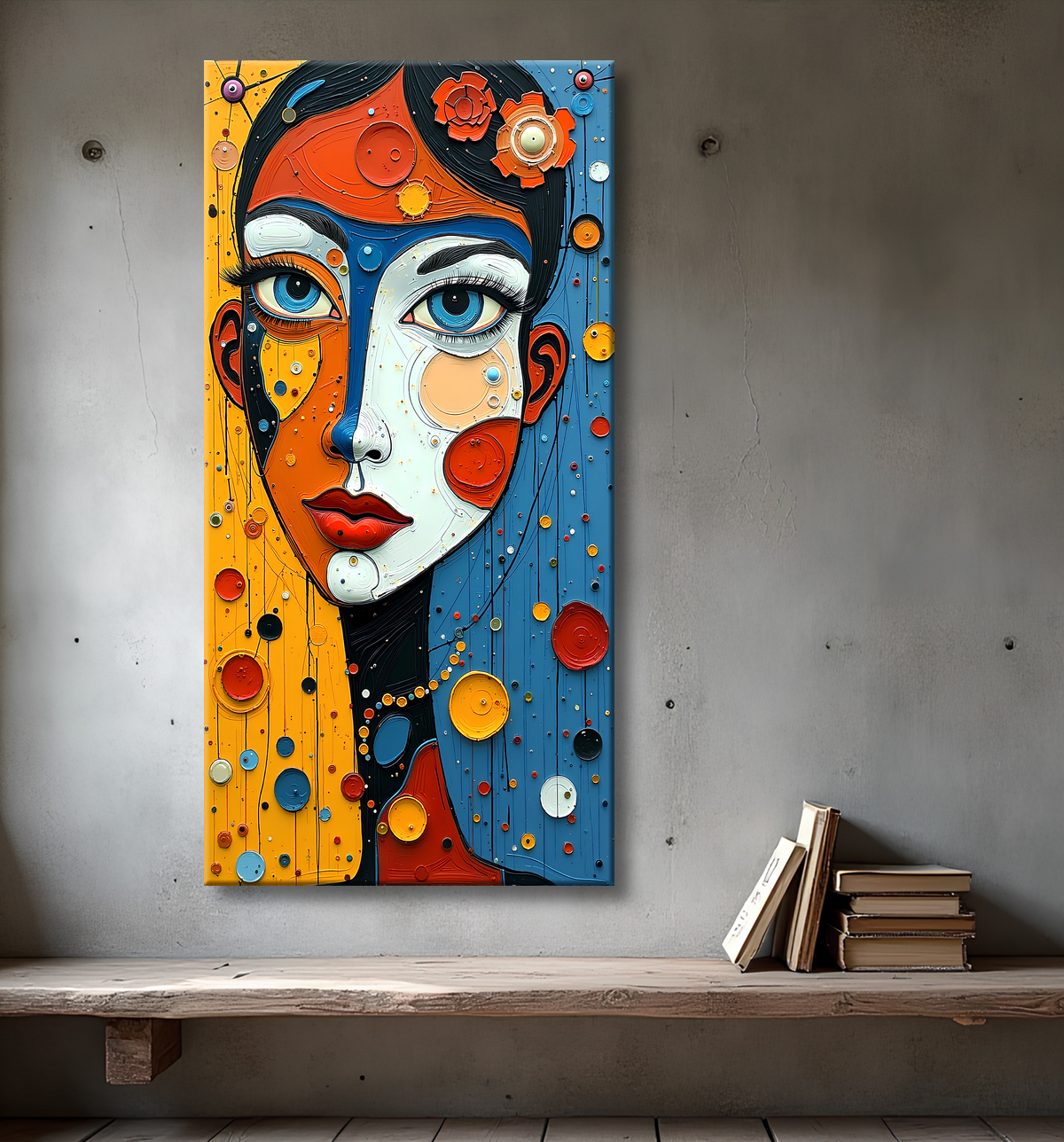 Tableau moderne : portrait inspiration cubiste avec decor