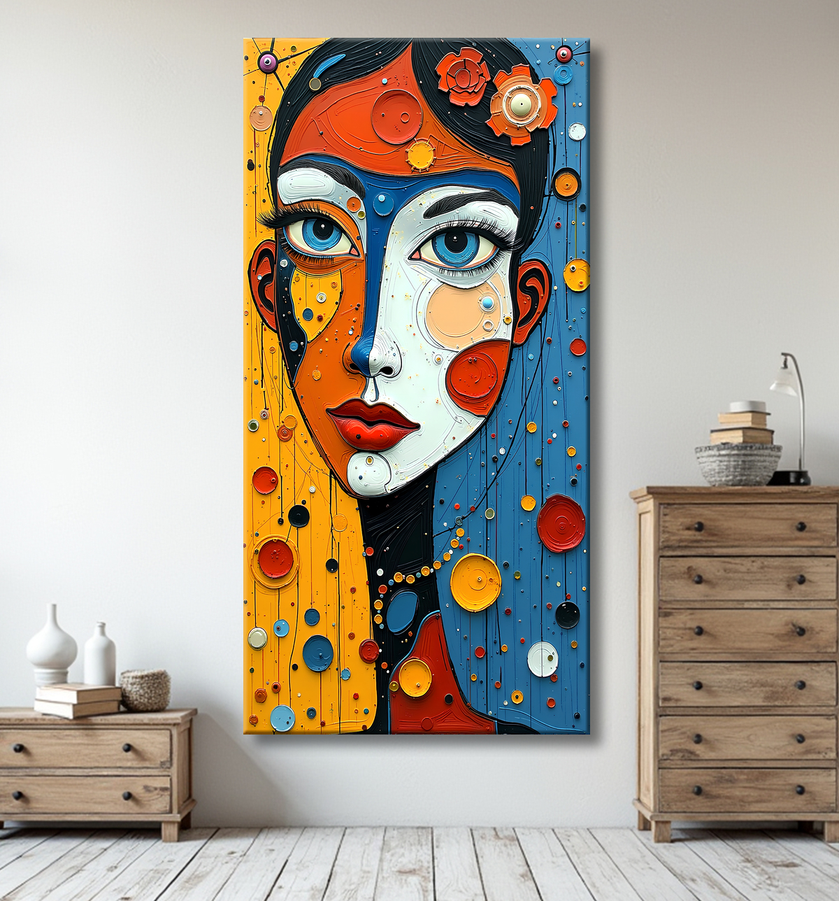 Tableau moderne : portrait inspiration cubiste avec decor