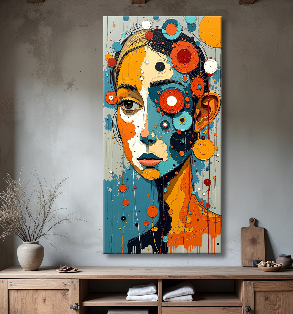 Tableau moderne : portrait inspiration cubiste avec decor