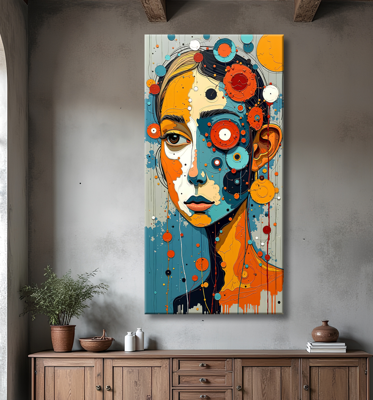 Tableau moderne : portrait inspiration cubiste avec decor