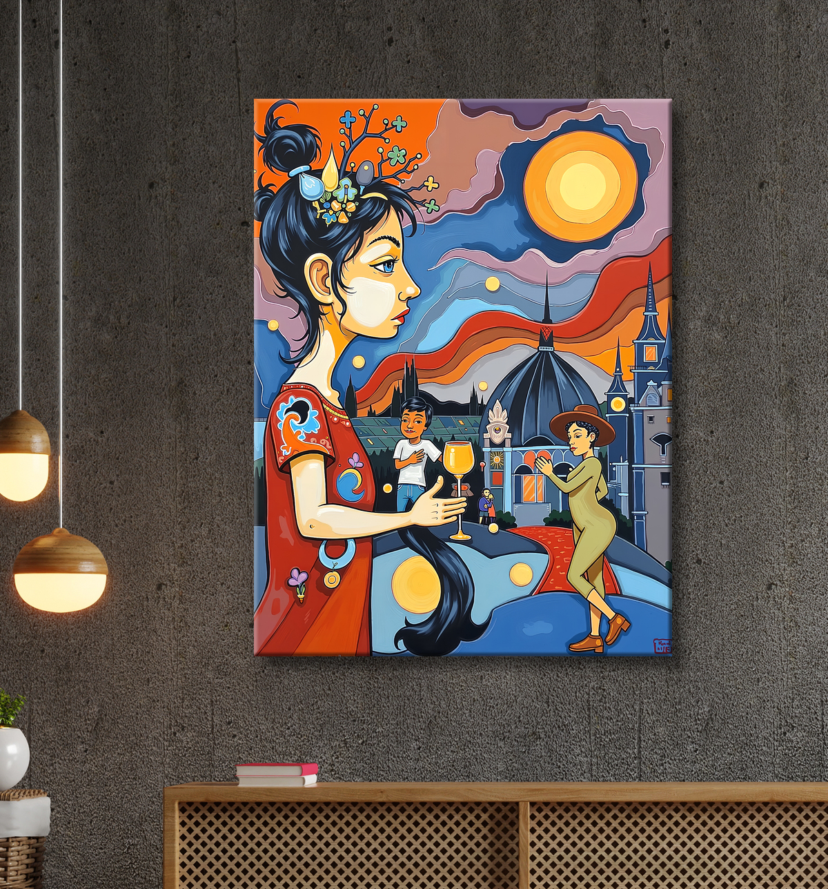 Tableau moderne : portrait inspiration cubiste avec decor