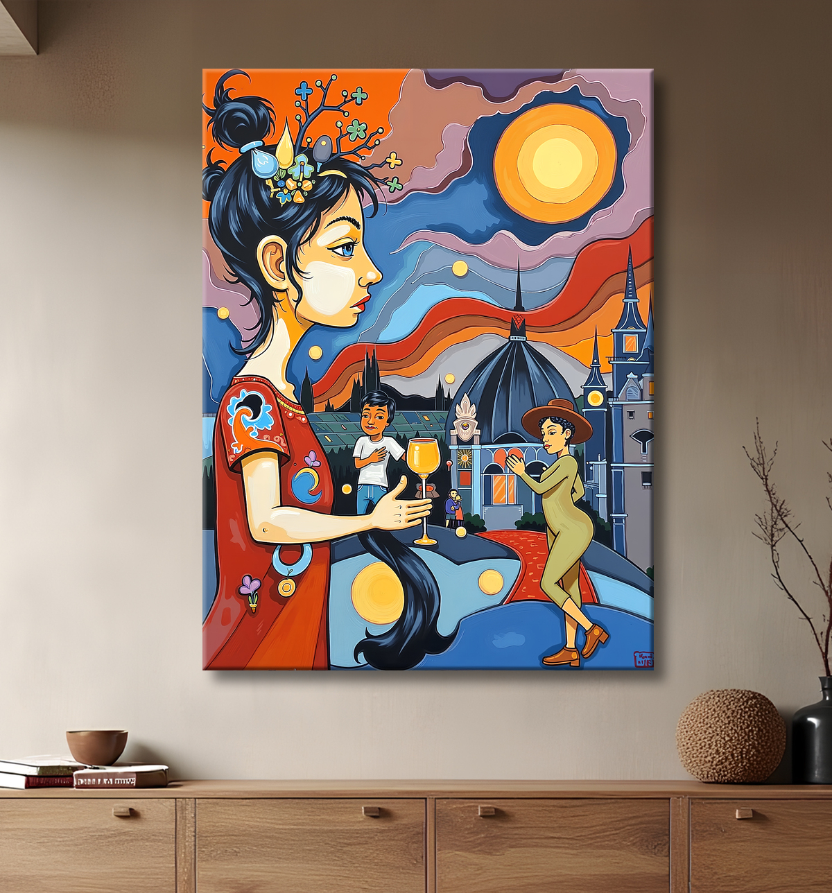 Tableau moderne : portrait inspiration cubiste avec decor