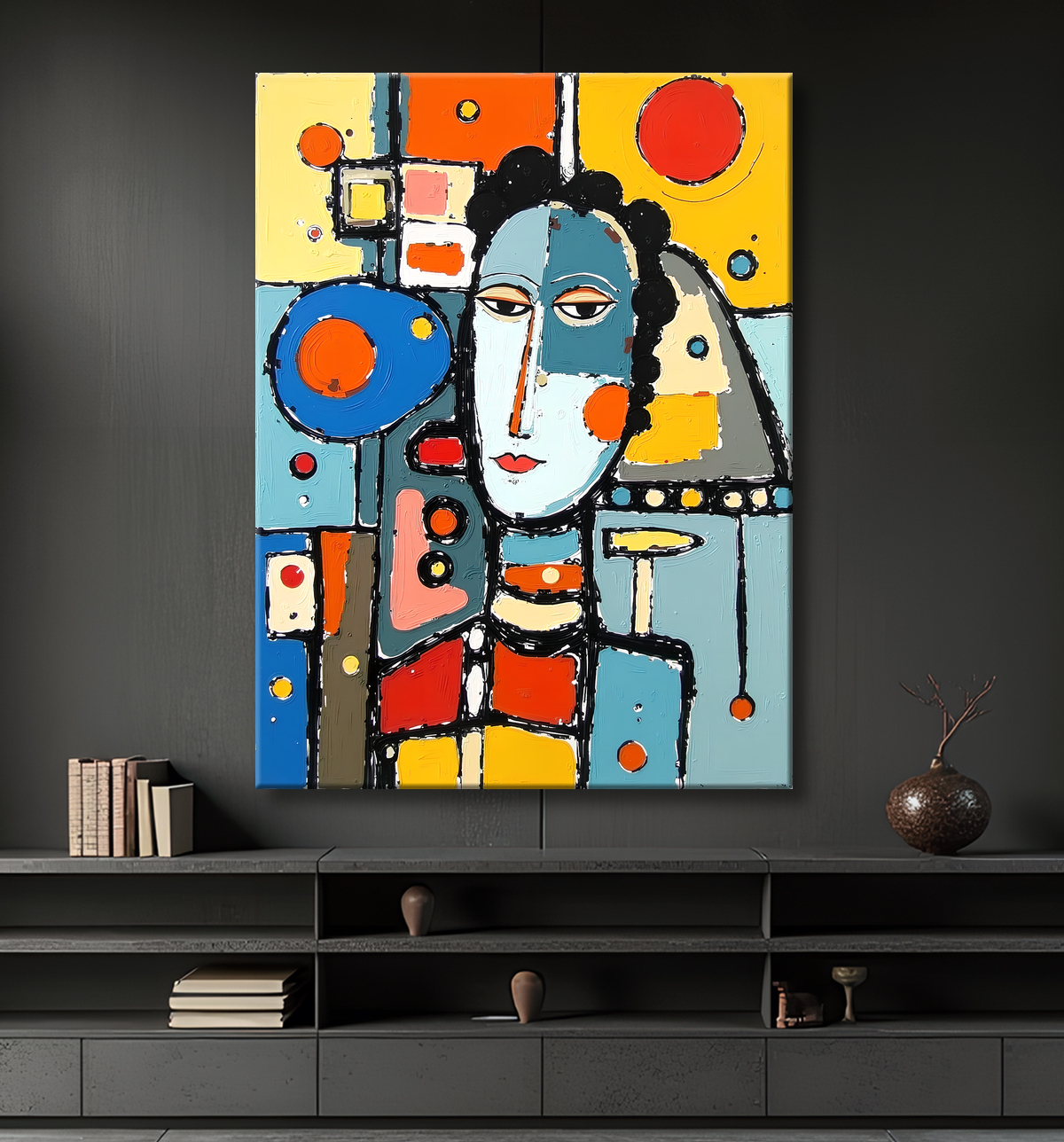 Tableau moderne : portrait inspiration cubiste avec decor