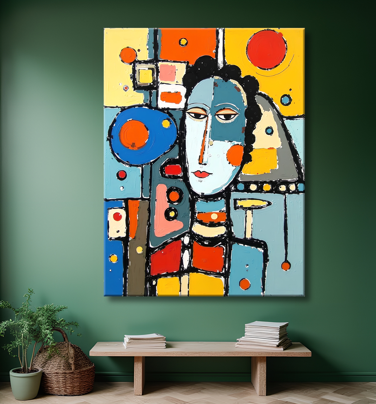 Tableau moderne : portrait inspiration cubiste avec decor