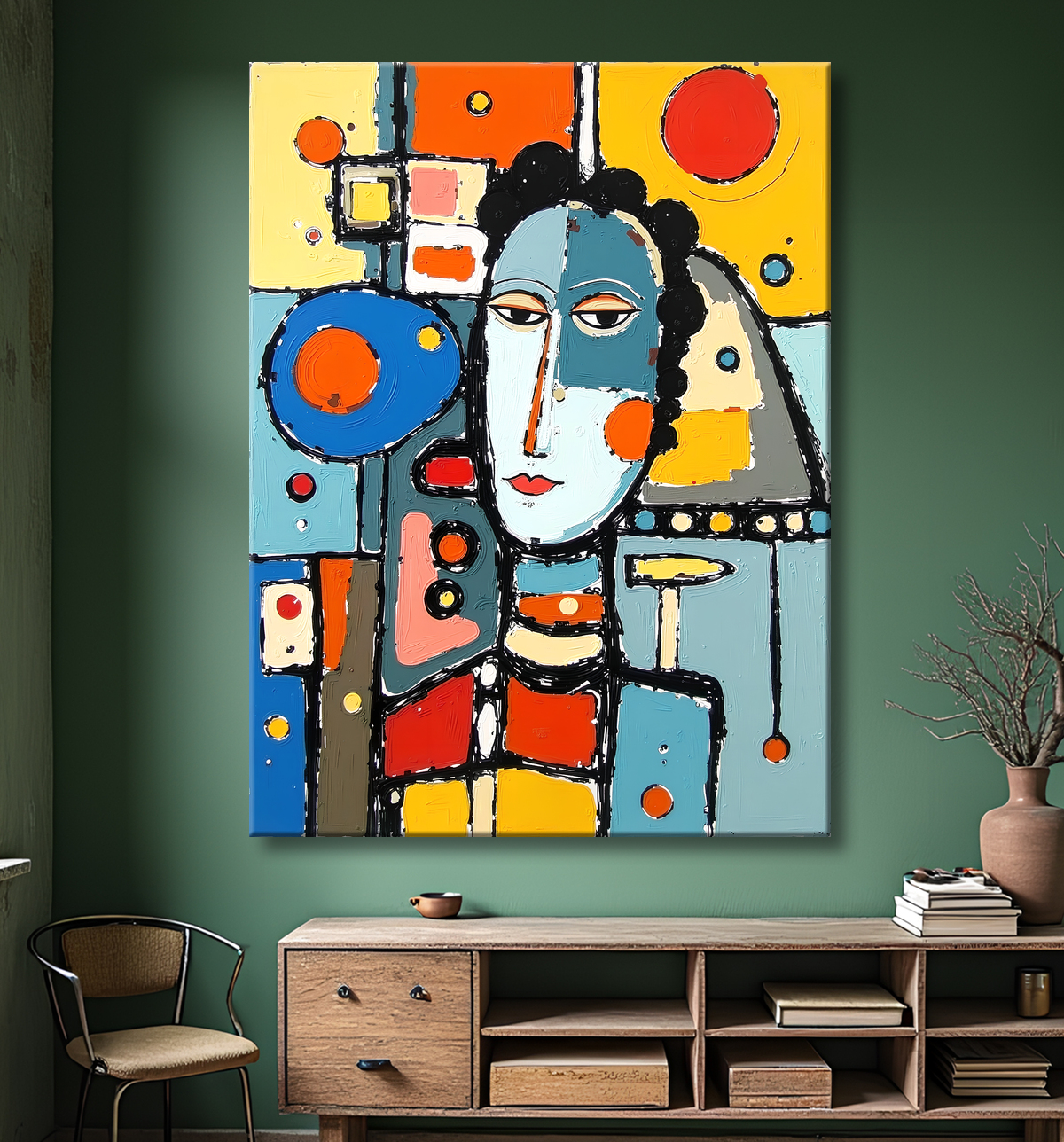 Tableau moderne : portrait inspiration cubiste avec decor