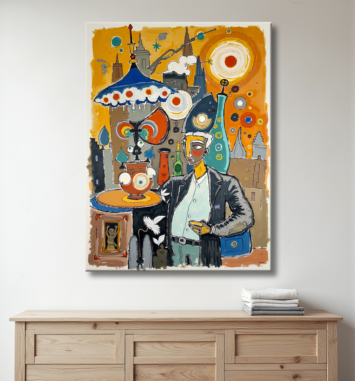 Tableau moderne : portrait inspiration cubiste avec decor