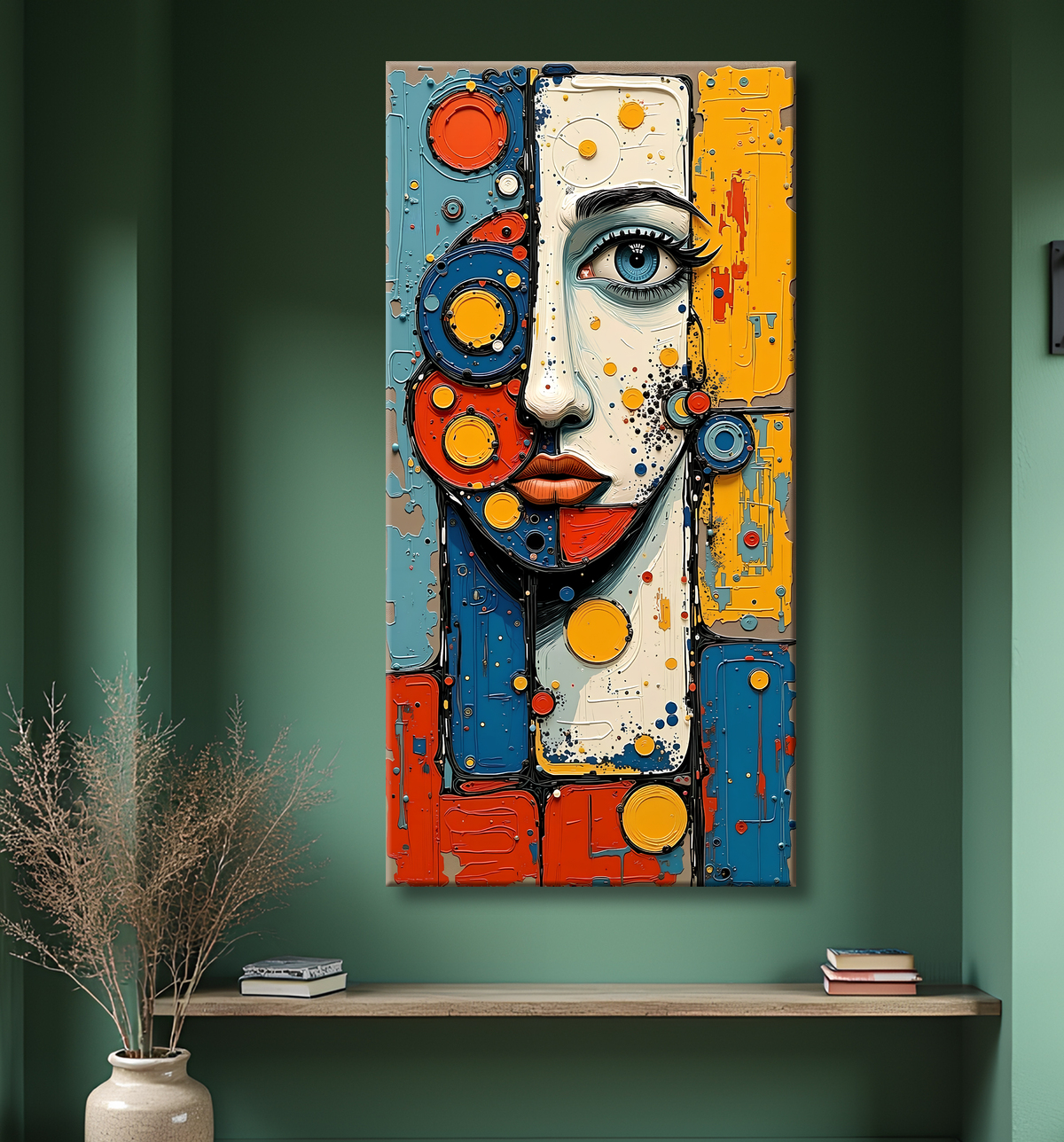 Tableau moderne : portrait inspiration cubiste avec decor