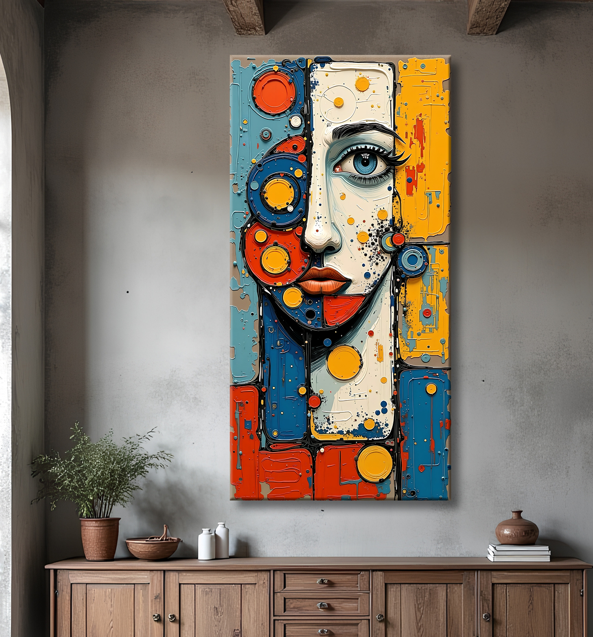 Tableau moderne : portrait inspiration cubiste avec decor