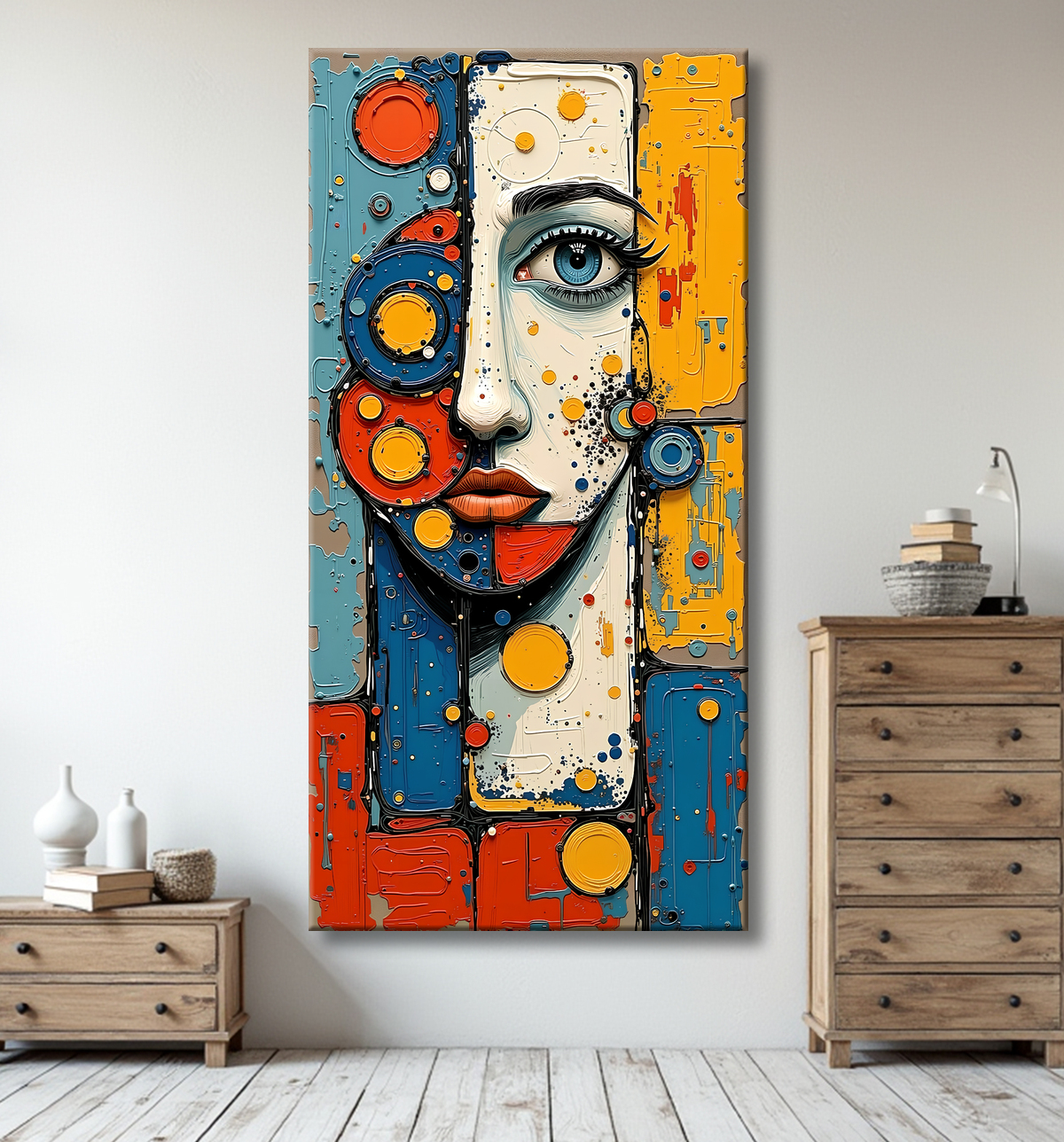 Tableau moderne : portrait inspiration cubiste avec decor