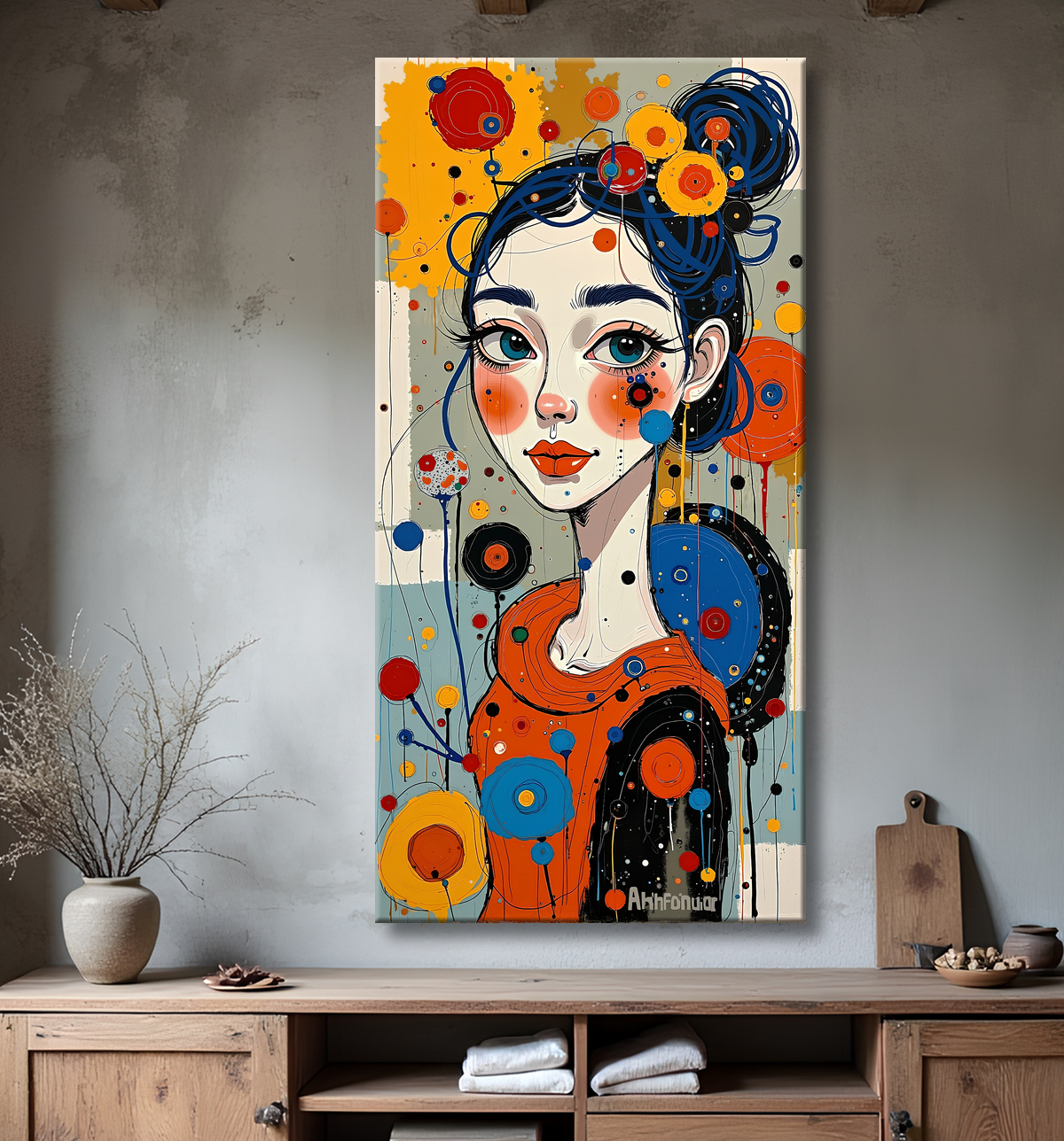 Tableau moderne : portrait inspiration cubiste avec decor