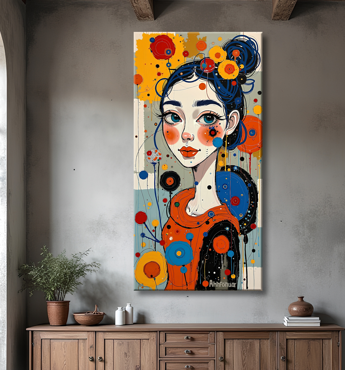 Tableau moderne : portrait inspiration cubiste avec decor