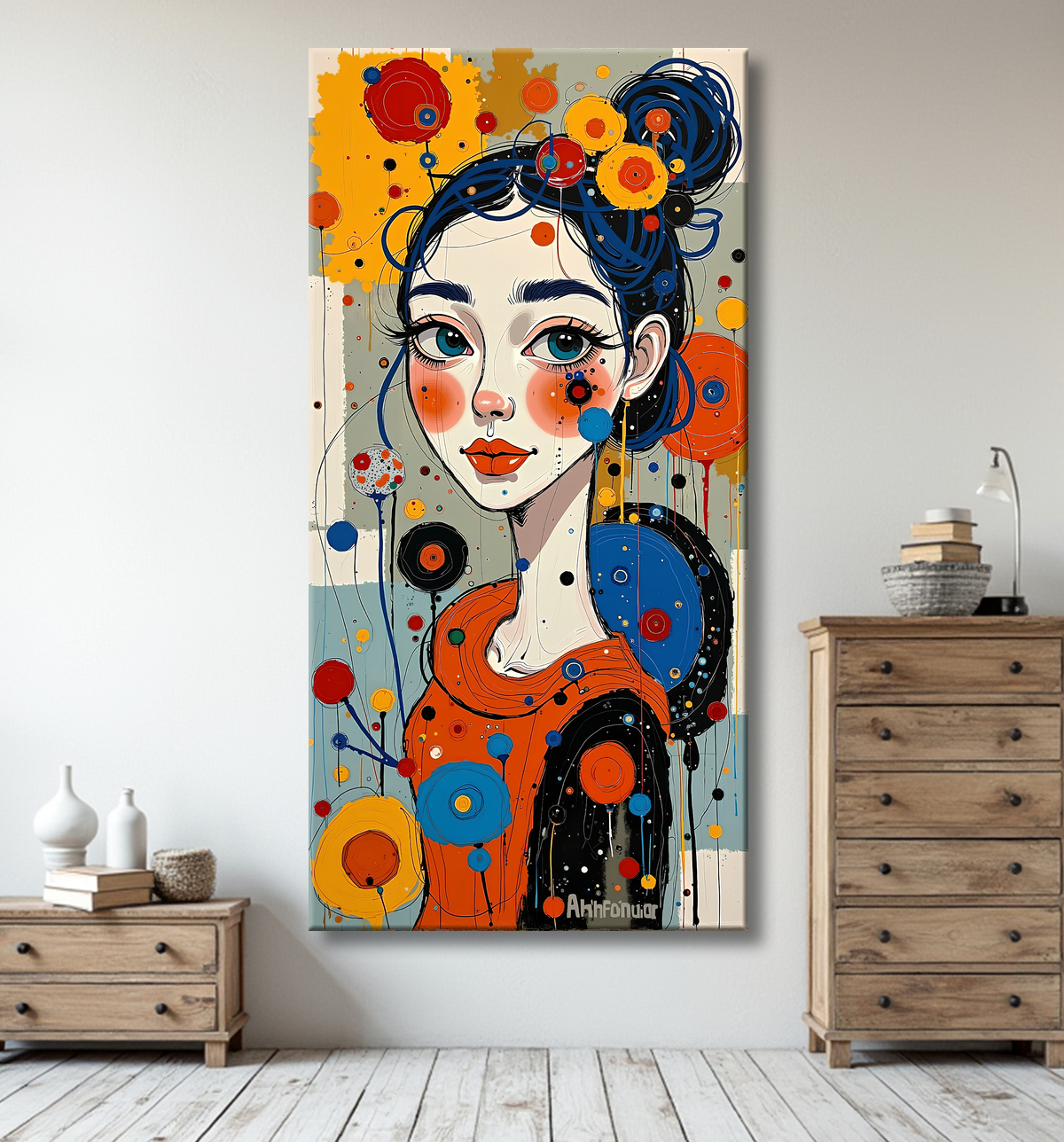 Tableau moderne : portrait inspiration cubiste avec decor