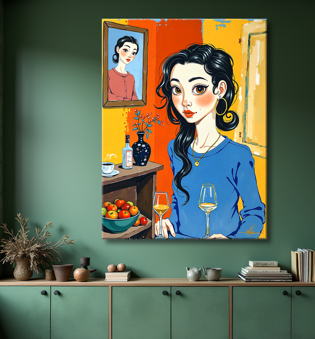 Tableau moderne : portrait inspiration cubiste avec decor