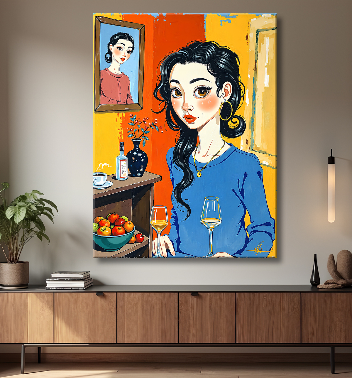 Tableau moderne : portrait inspiration cubiste avec decor